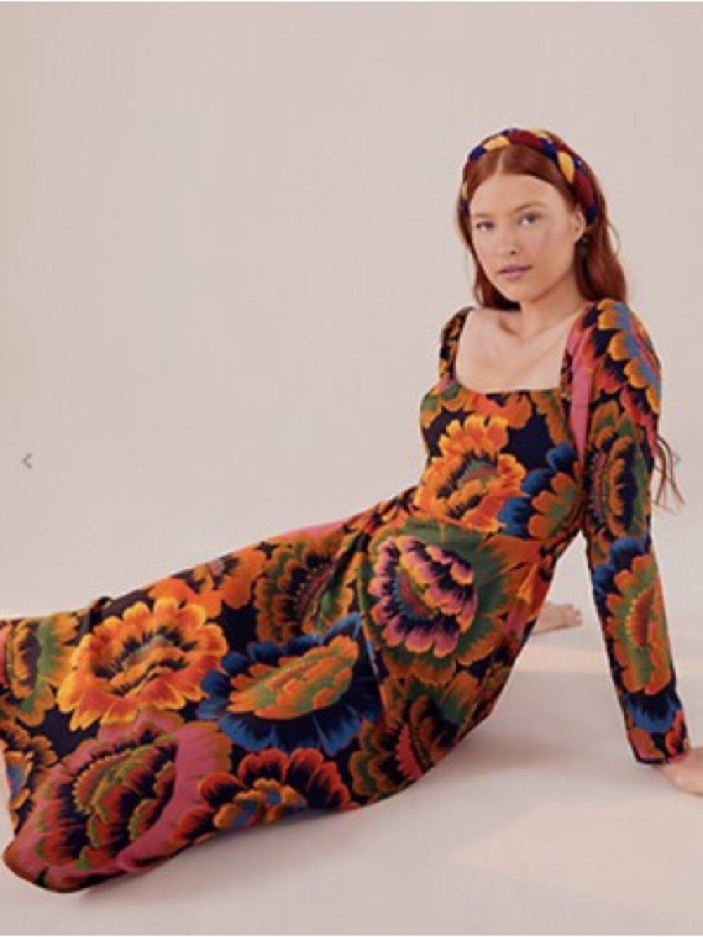 FARM Rio Floral Midi Dress with Orange, Green & Blue Floral Print